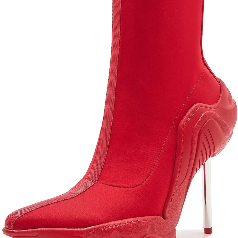 Red Sock Boots with Chunky Heel